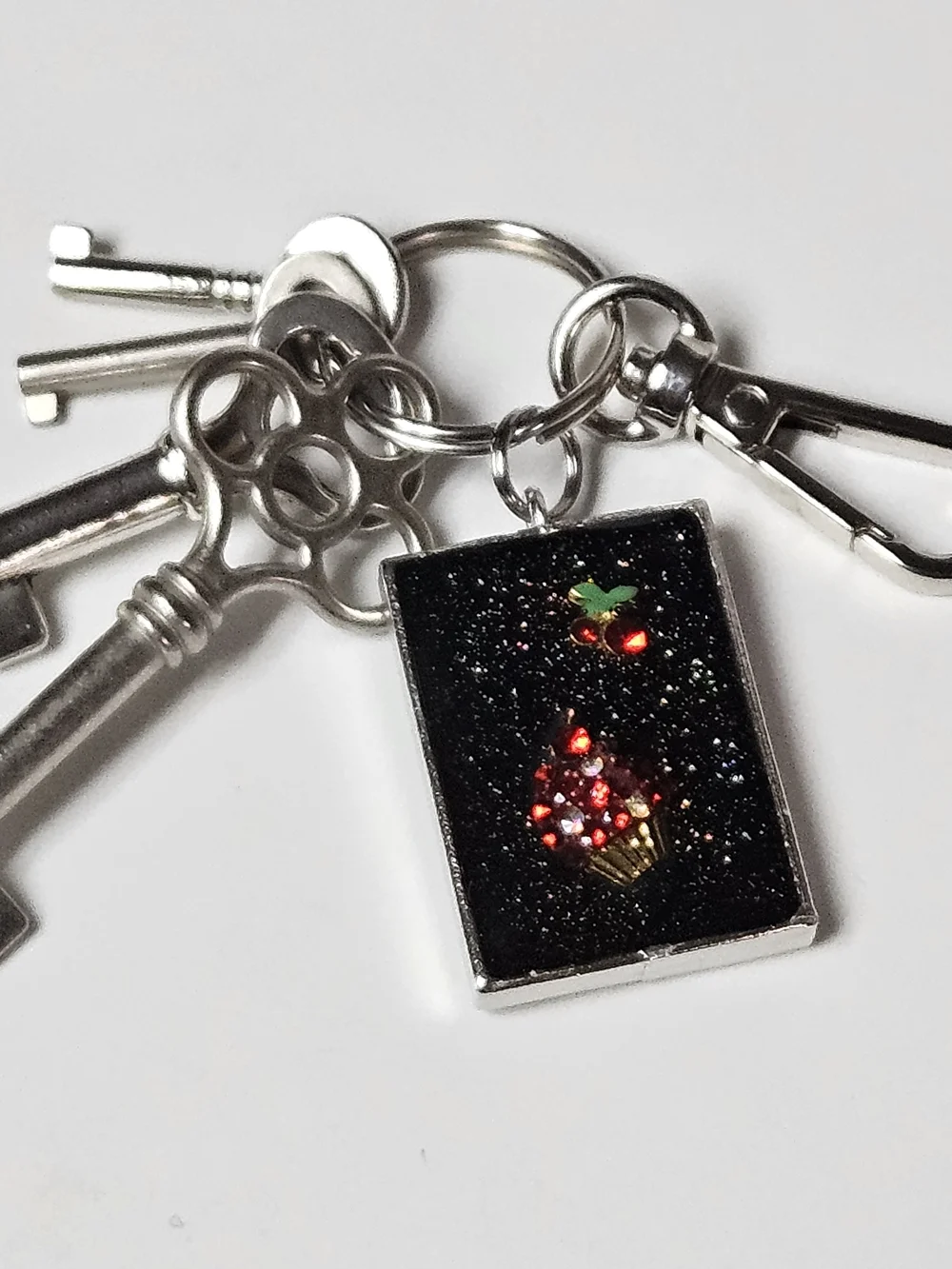 Sparkling Red Cherry & Cupcake Resin Keychain Bag Charm